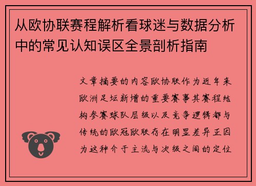 从欧协联赛程解析看球迷与数据分析中的常见认知误区全景剖析指南